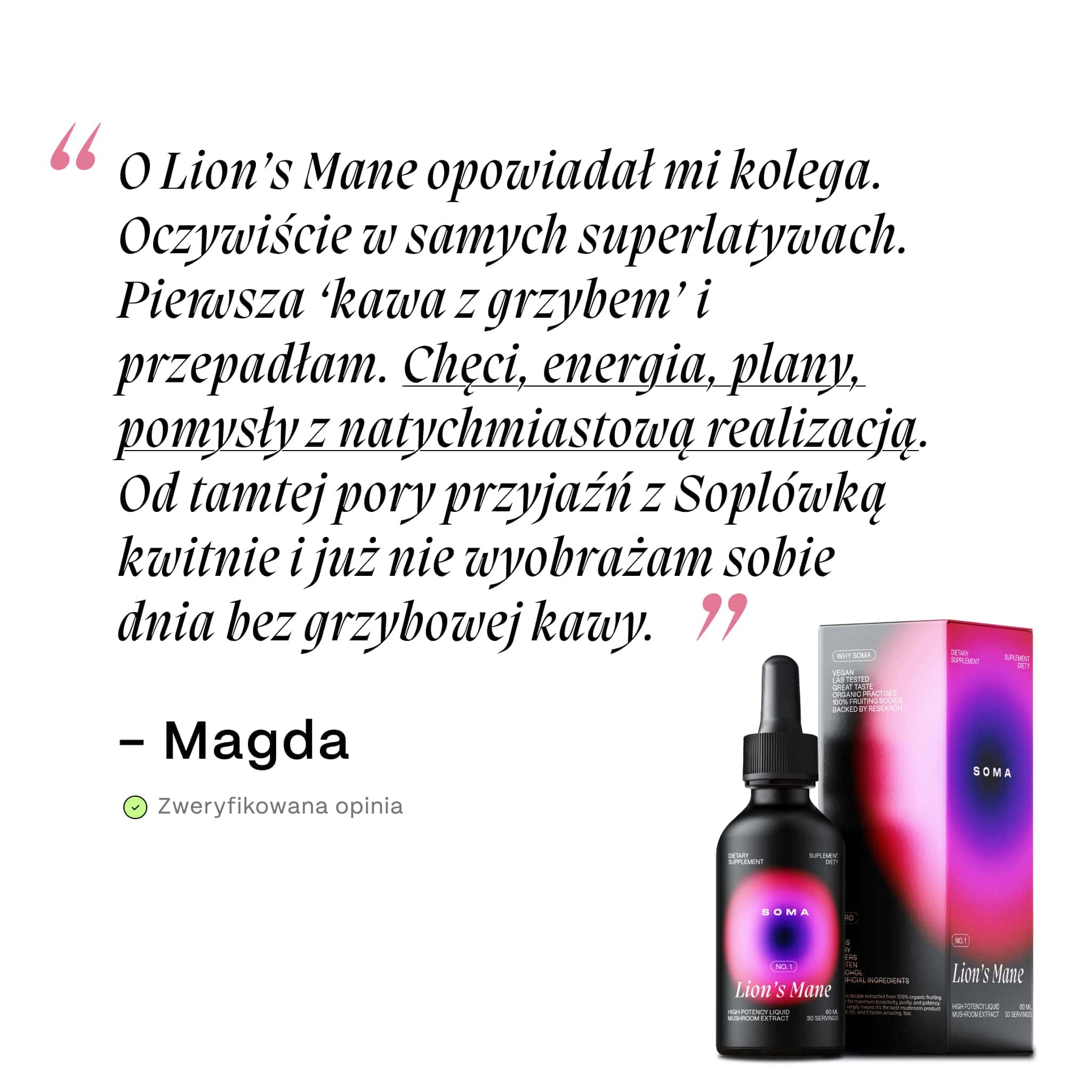 Opinia klienta SOMA – Lion's Mane (soplówka jeżowata), efekty po kuracji