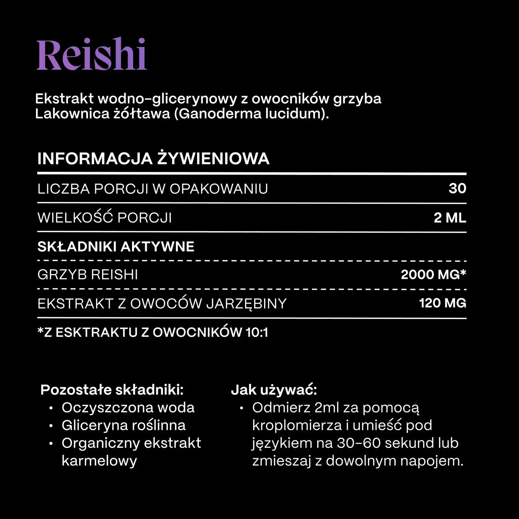 Reishi SOMA – etykieta produktu, skład, lakownica lśniąca, beta-glukany